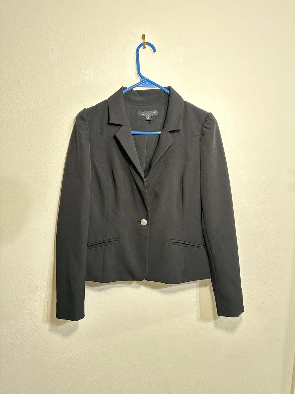 INC International Concepts Women's Black One-Button Puff Sleeve Cropped Blazer S